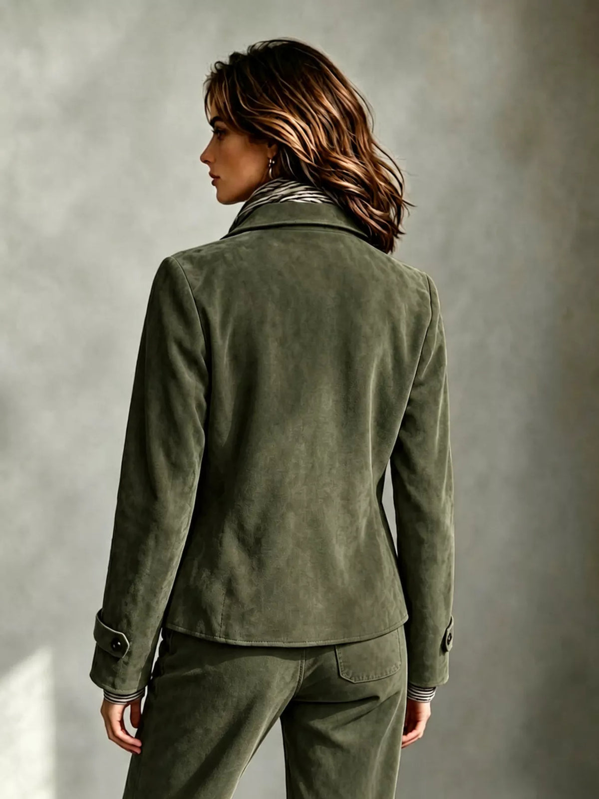 Full Size Suede Utility Blazer with Button-Front Detail Plus Size, view 3