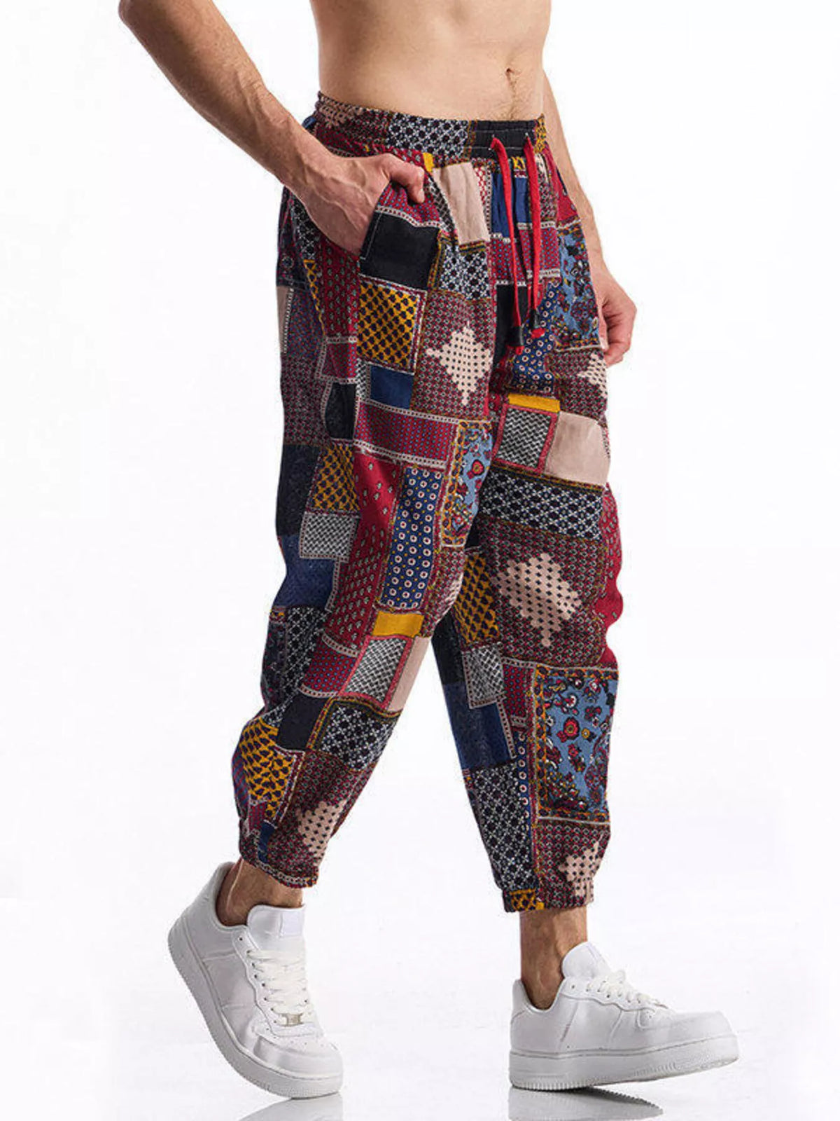 Men's Full Size Printed Drawstring Casual Pants Plus Size