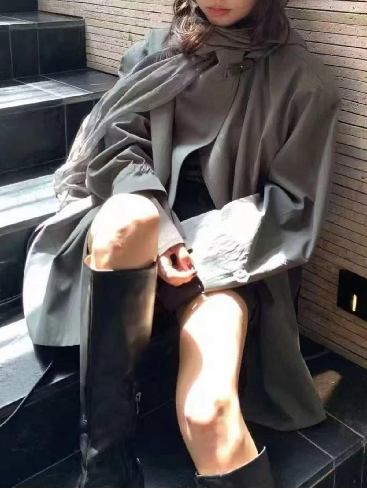 Open Front Long Sleeve Trench Coat, view 4
