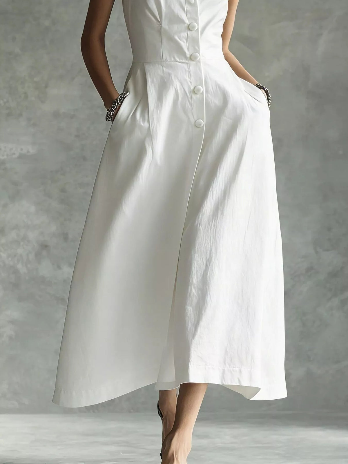 Sleeveless Button-Down Midi Shirt Dress, view 6