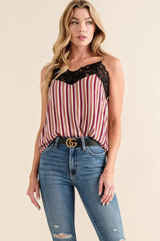 And The Why Stripe Print with Lace Cami - Lilixa.store