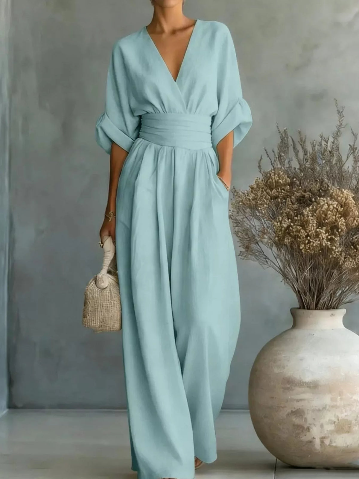 Full Size Half Sleeve Wide-Leg Jumpsuit Plus Size - Lilixa.store
