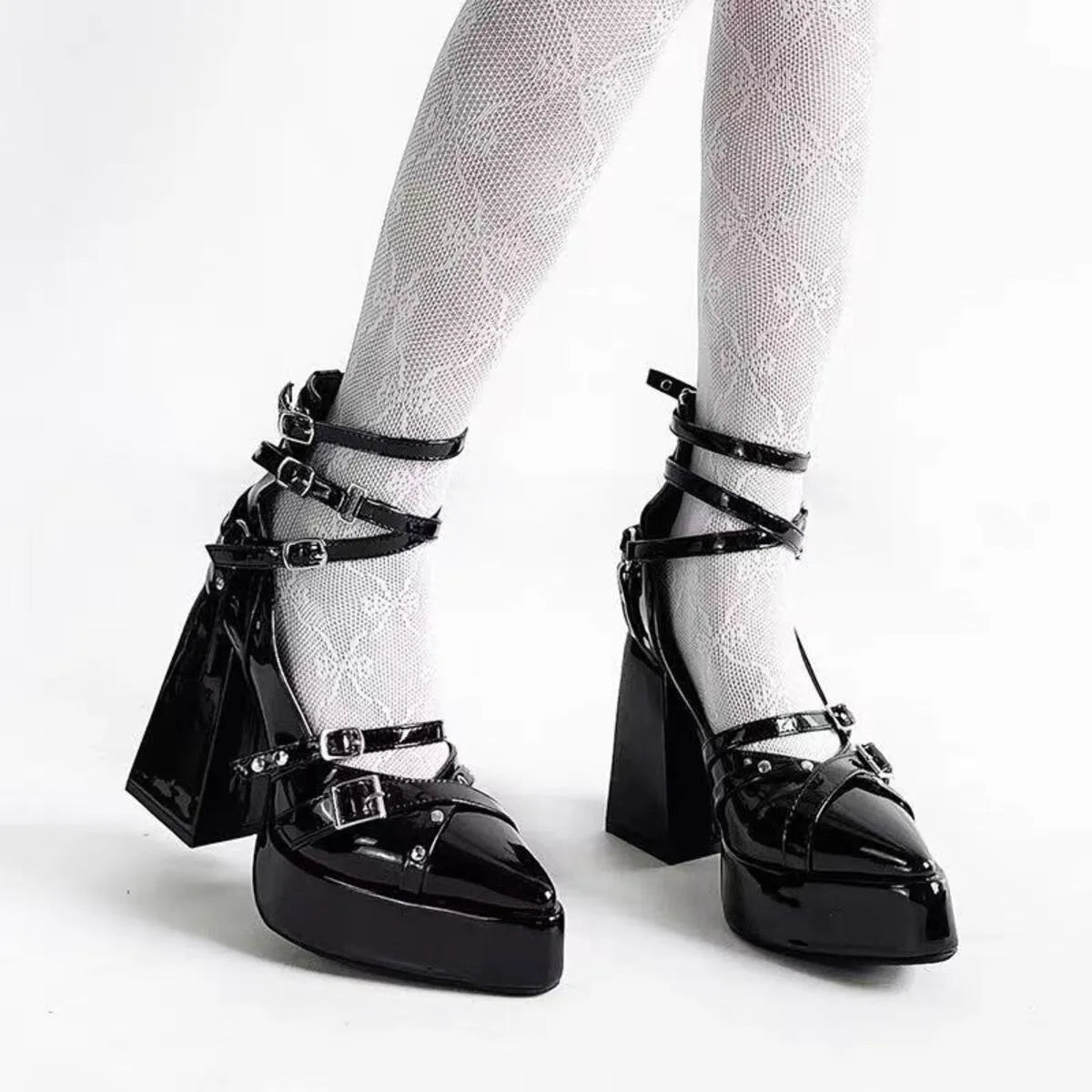 Gothic Platform Pumps with Multiple Buckle Straps - Lilixa.store
