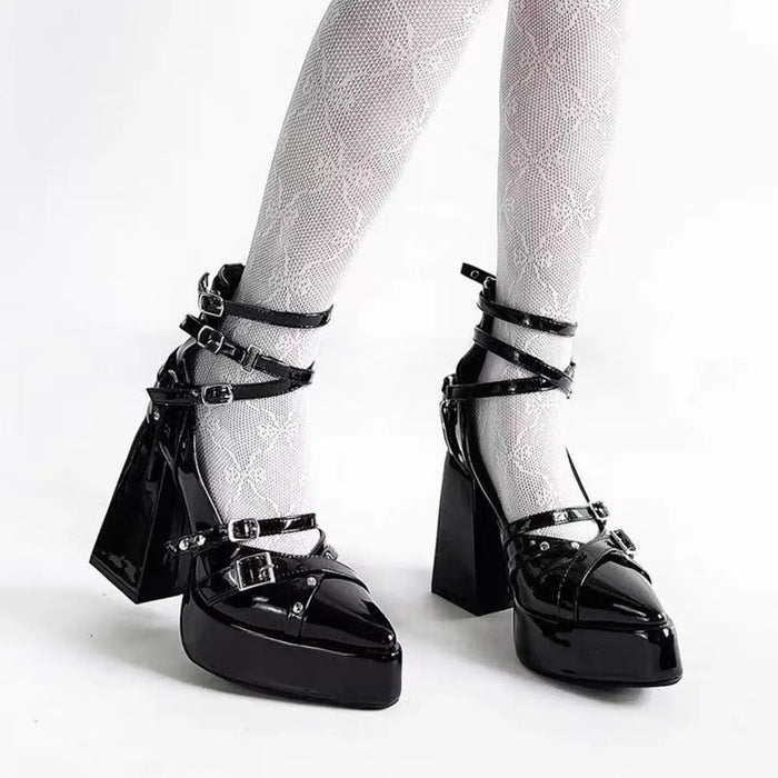 Gothic Platform Pumps with Multiple Buckle Straps - Lilixa.store