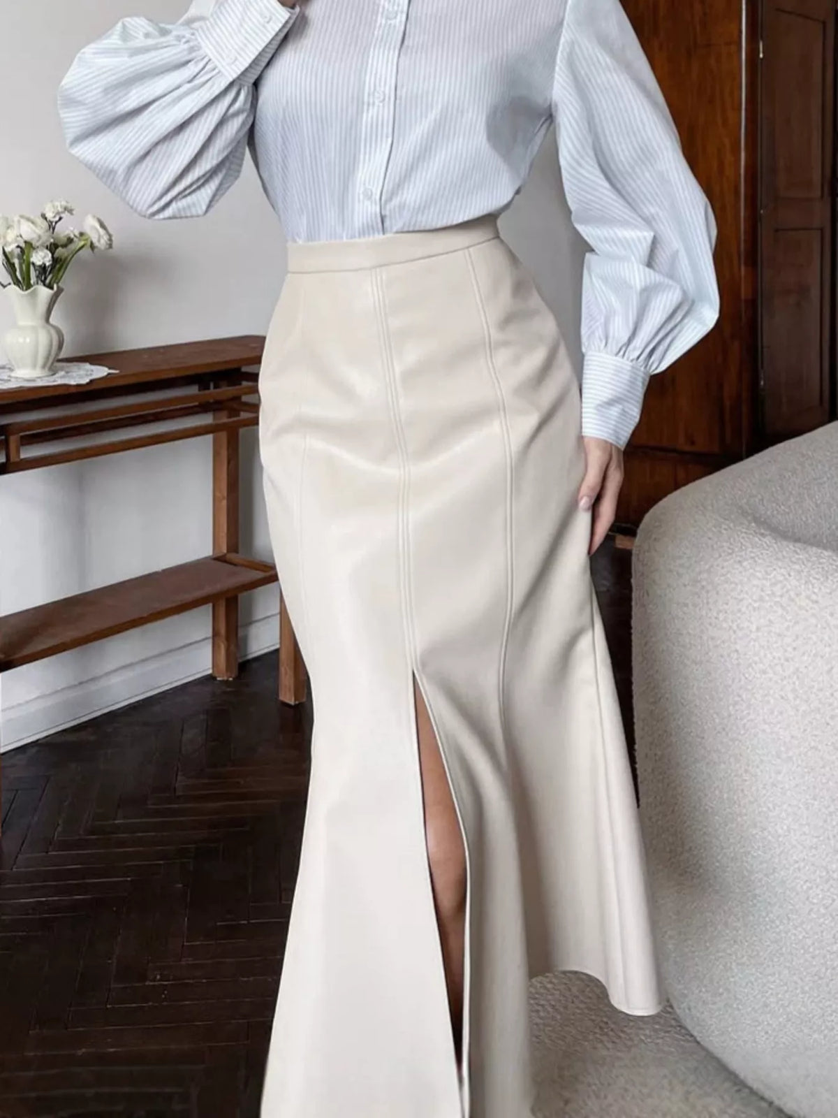 Slit Mermaid Midi Skirt