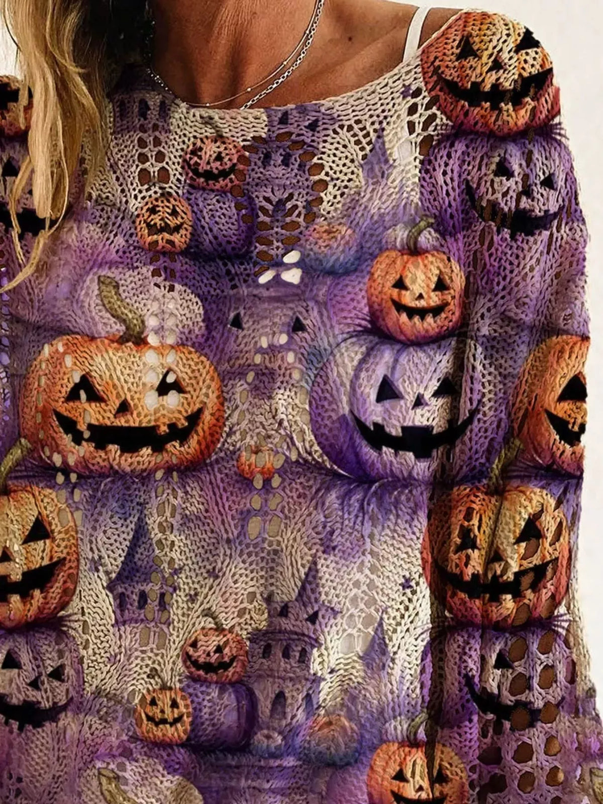 Full Size Halloween Pumpkin Loose Knit Cover Up Plus Size - Lilixa.store