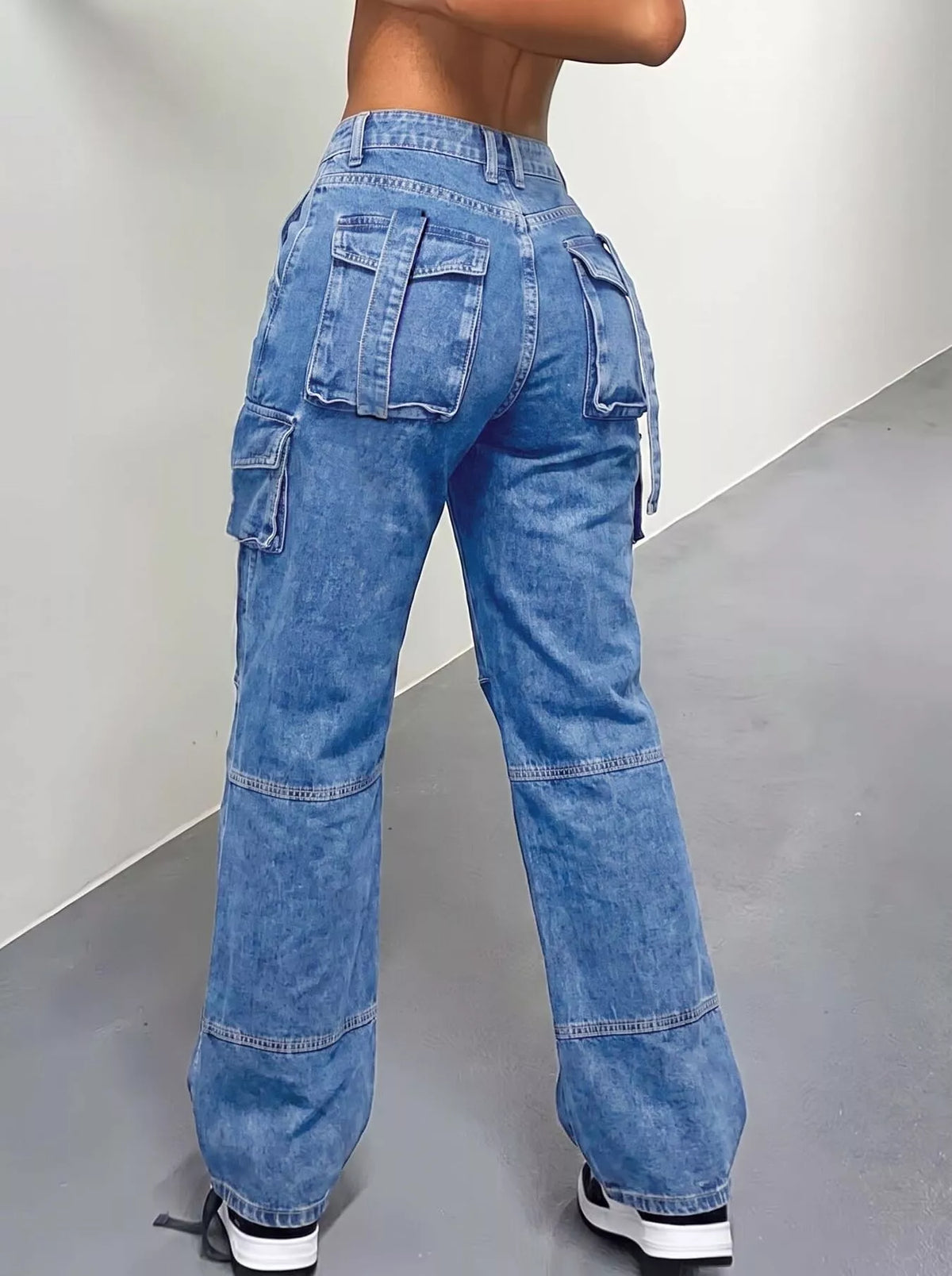 High-Waisted Distressed Cargo Jeans - Lilixa.store