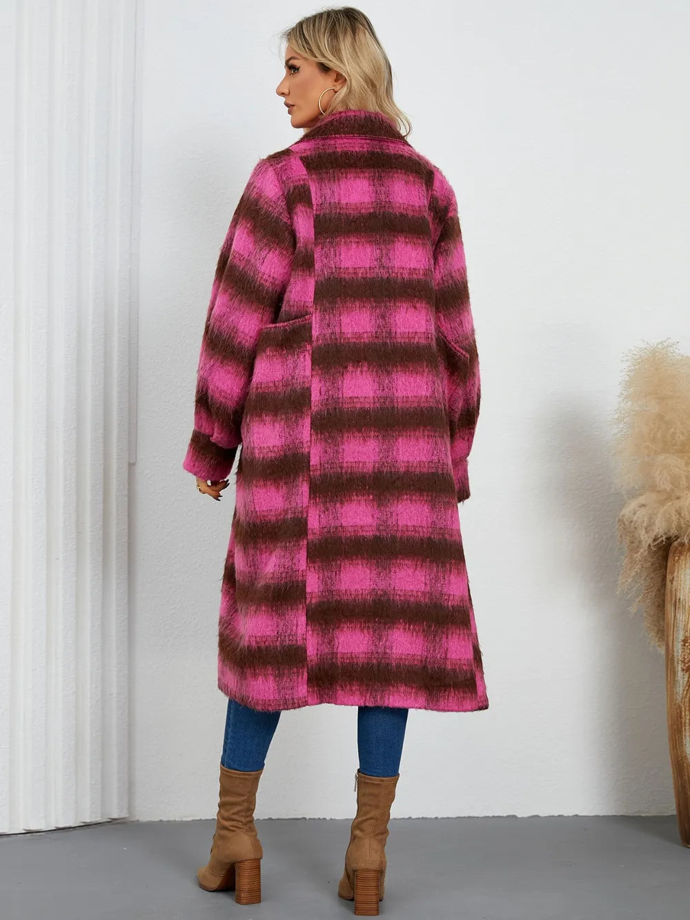 Contrast Double-Breasted Long Sleeve Longline Coat - Lilixa.store