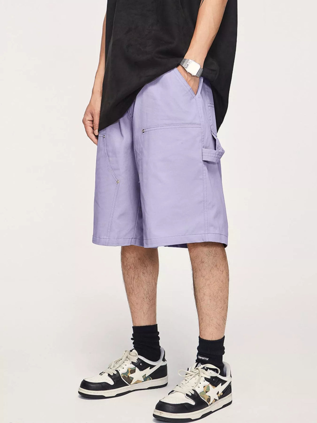 Men's Casual Loose Fit Shorts in Fog Purple, view 2