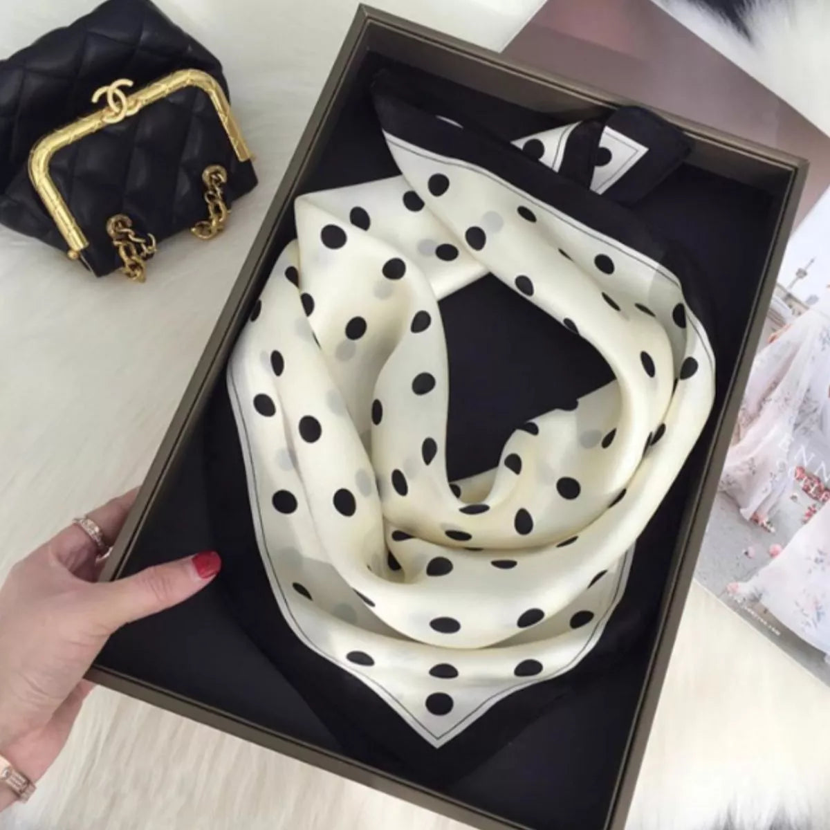 Elegant Polka Dot Silk Scarf - Lilixa.store