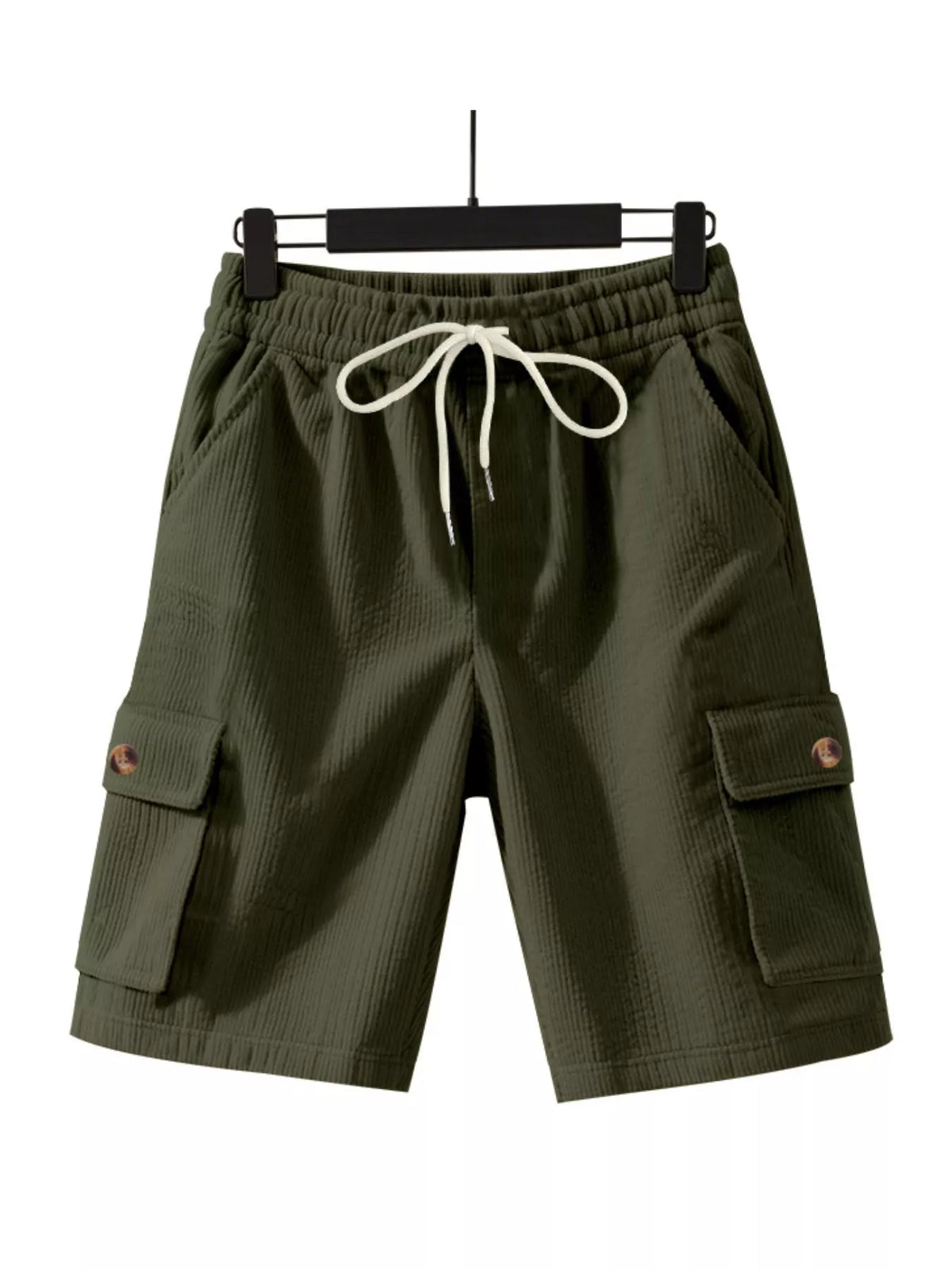 Men's Full Size Casual Textured Drawstring Cargo Shorts Plus Size in Military Green