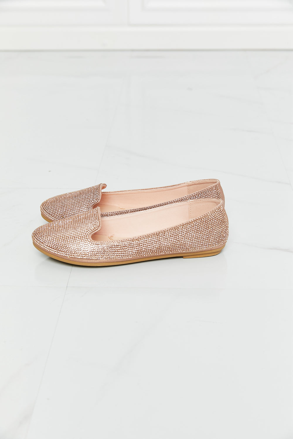 Forever Link Rhinestone Round Toe Flats in Rose Gold, view 5