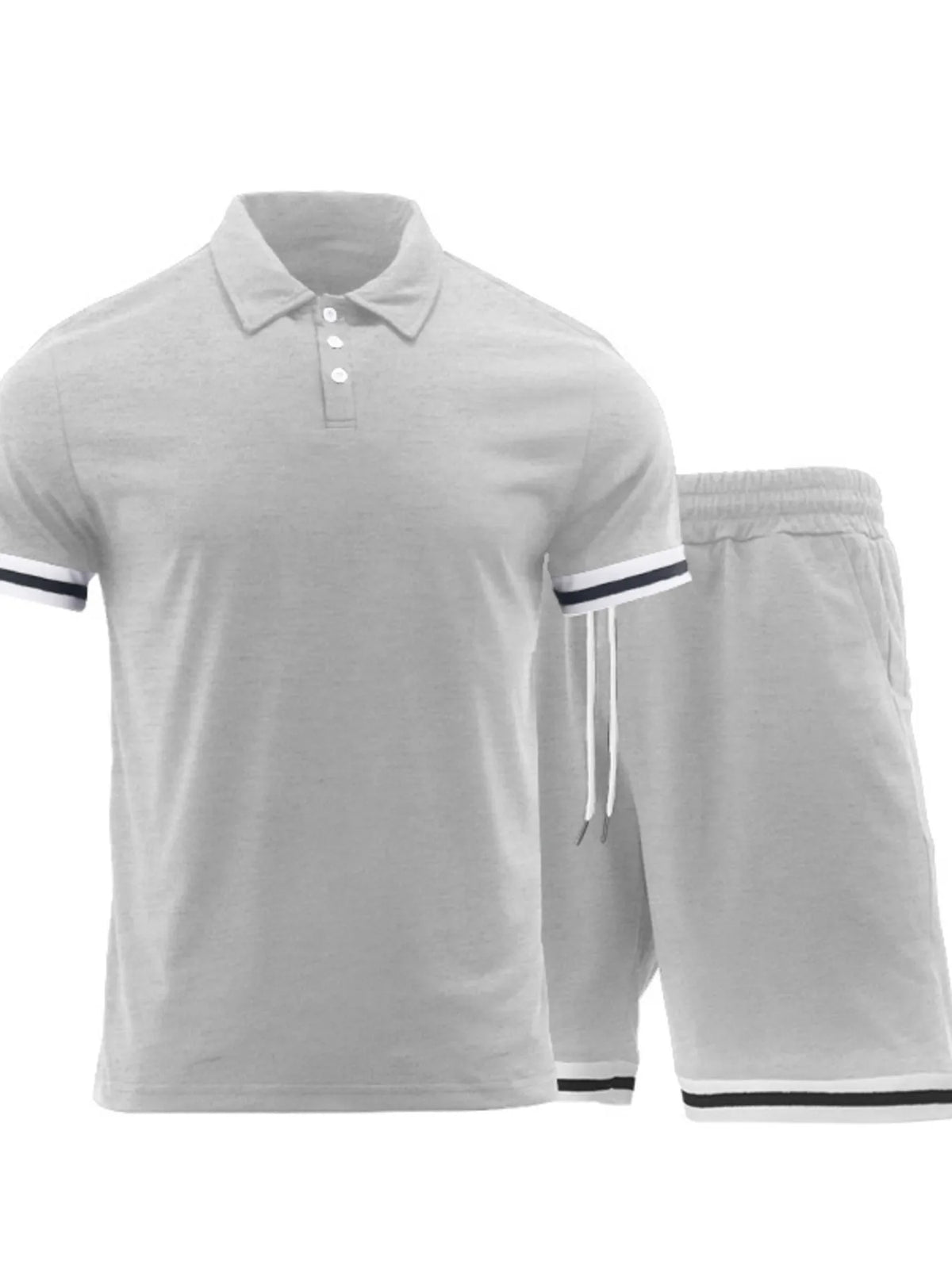 Men's Short Sleeve Polo and Shorts Set in Light Gray