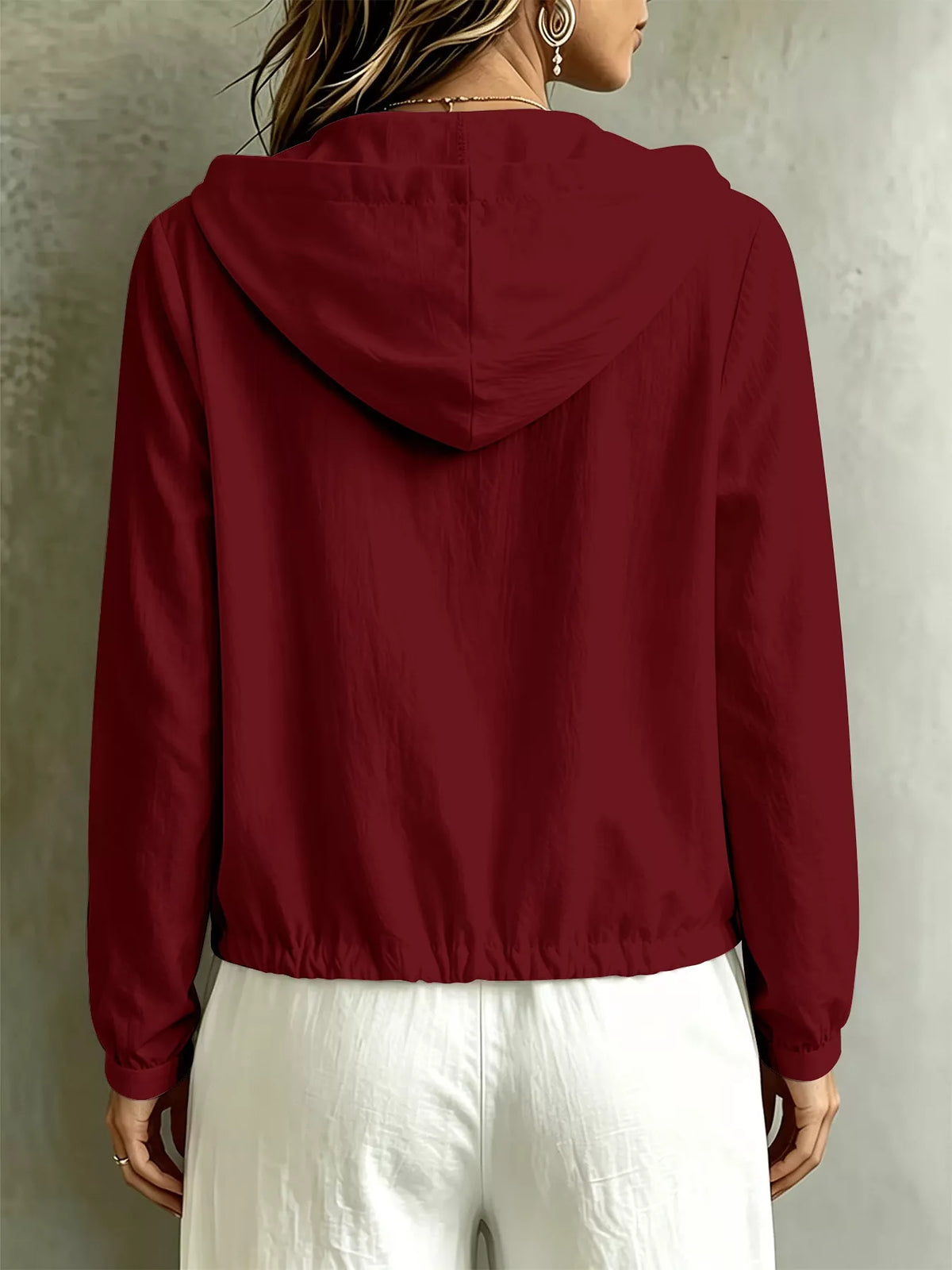 Button Detail Long Sleeve Hooded Blouse, view 7