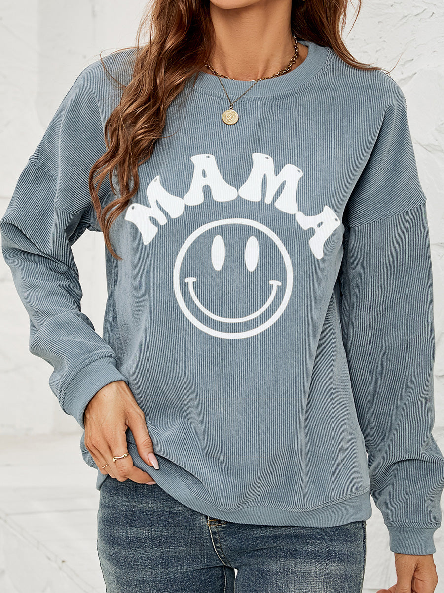 Round Neck Long Sleeve MAMA Graphic Sweatshirt - Lilixa.store