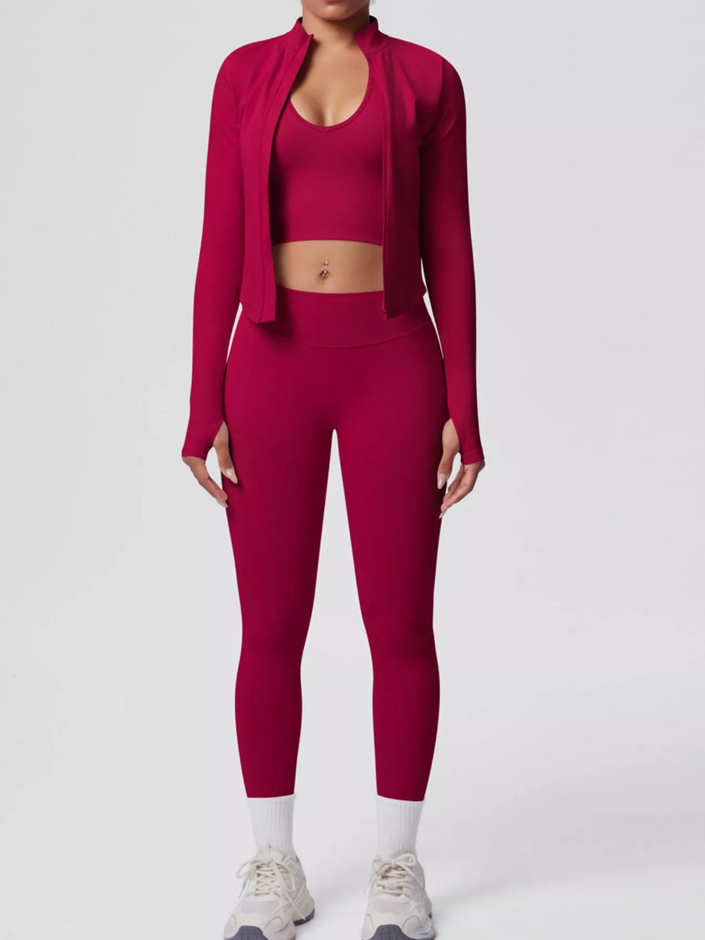 Tank & Zip-Up Jacket and Leggings Three-Piece Active Set - Lilixa.store