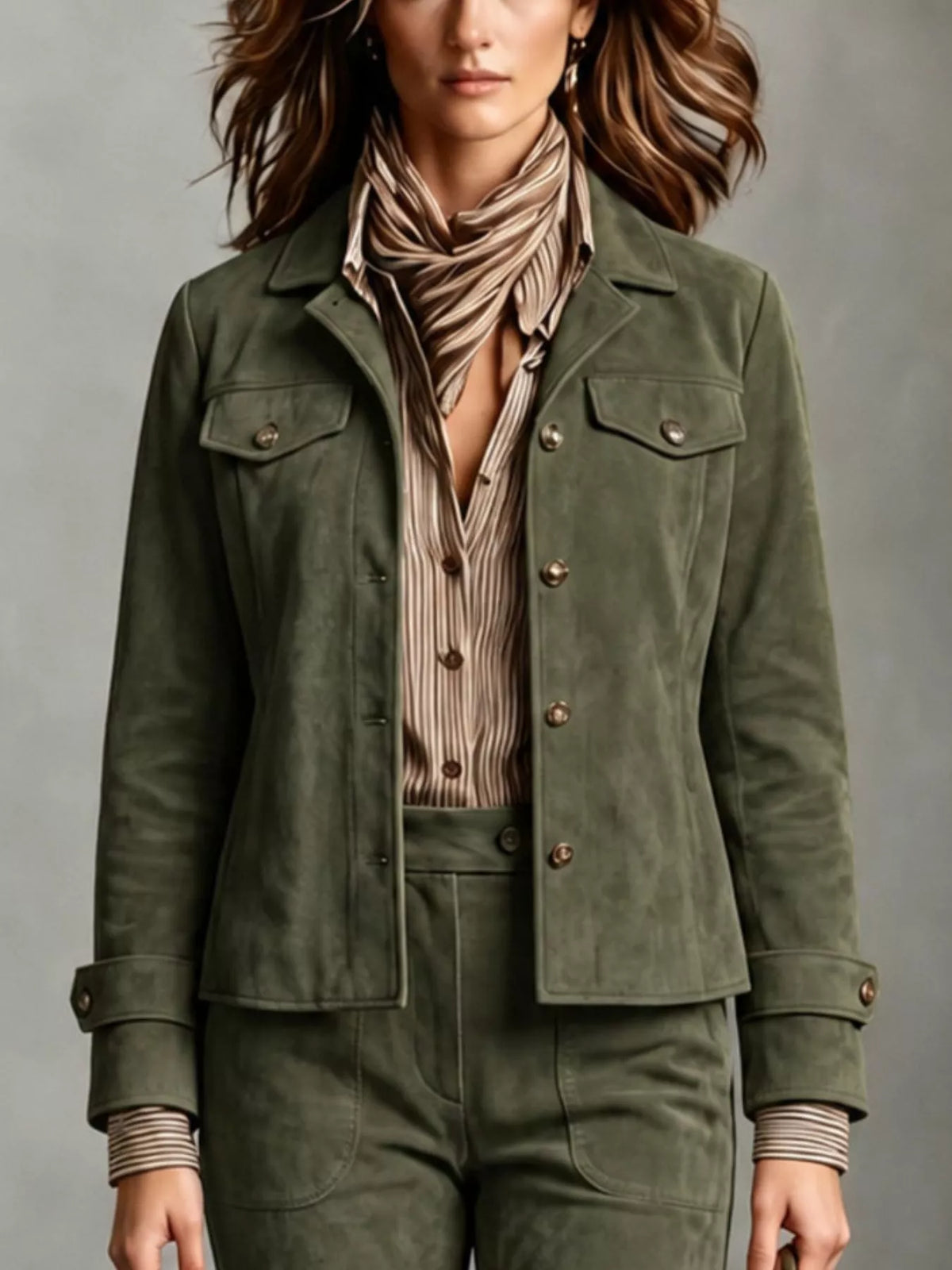 Full Size Suede Utility Blazer with Button-Front Detail Plus Size, view 4