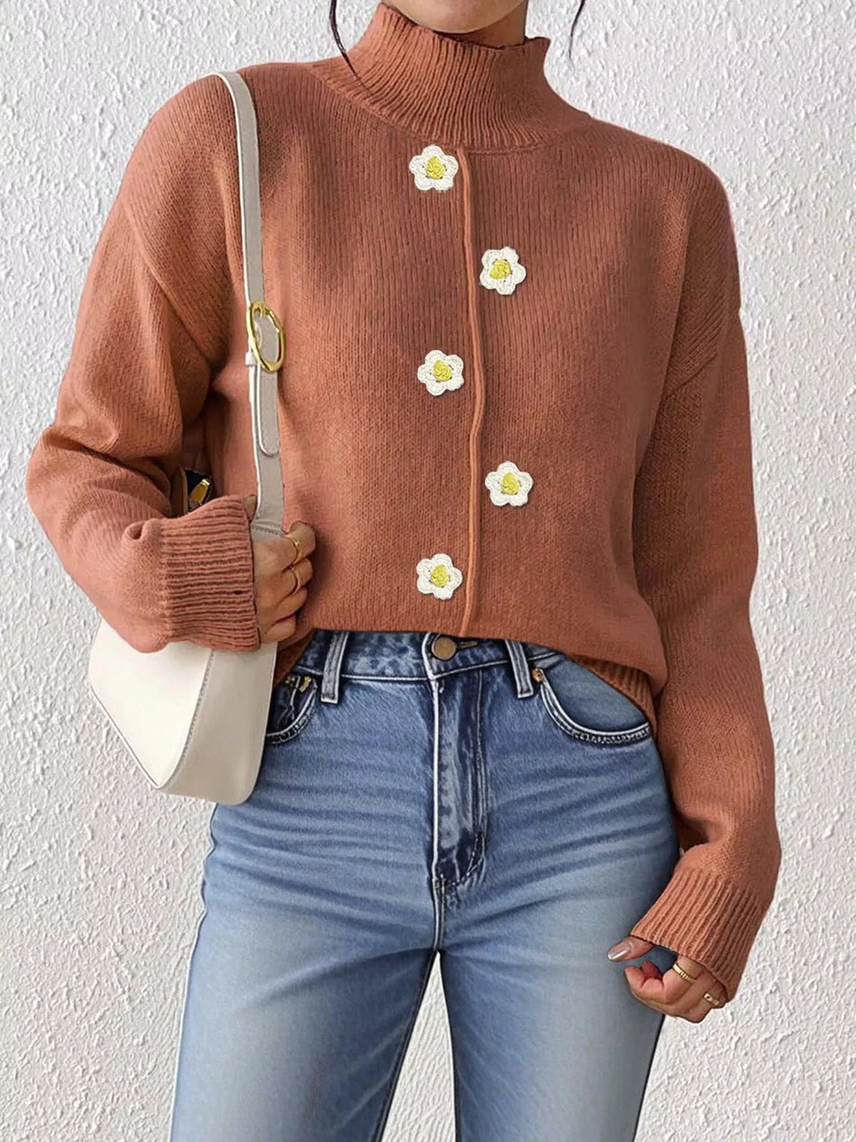 Floral Applique Turtleneck Sweater, view 10