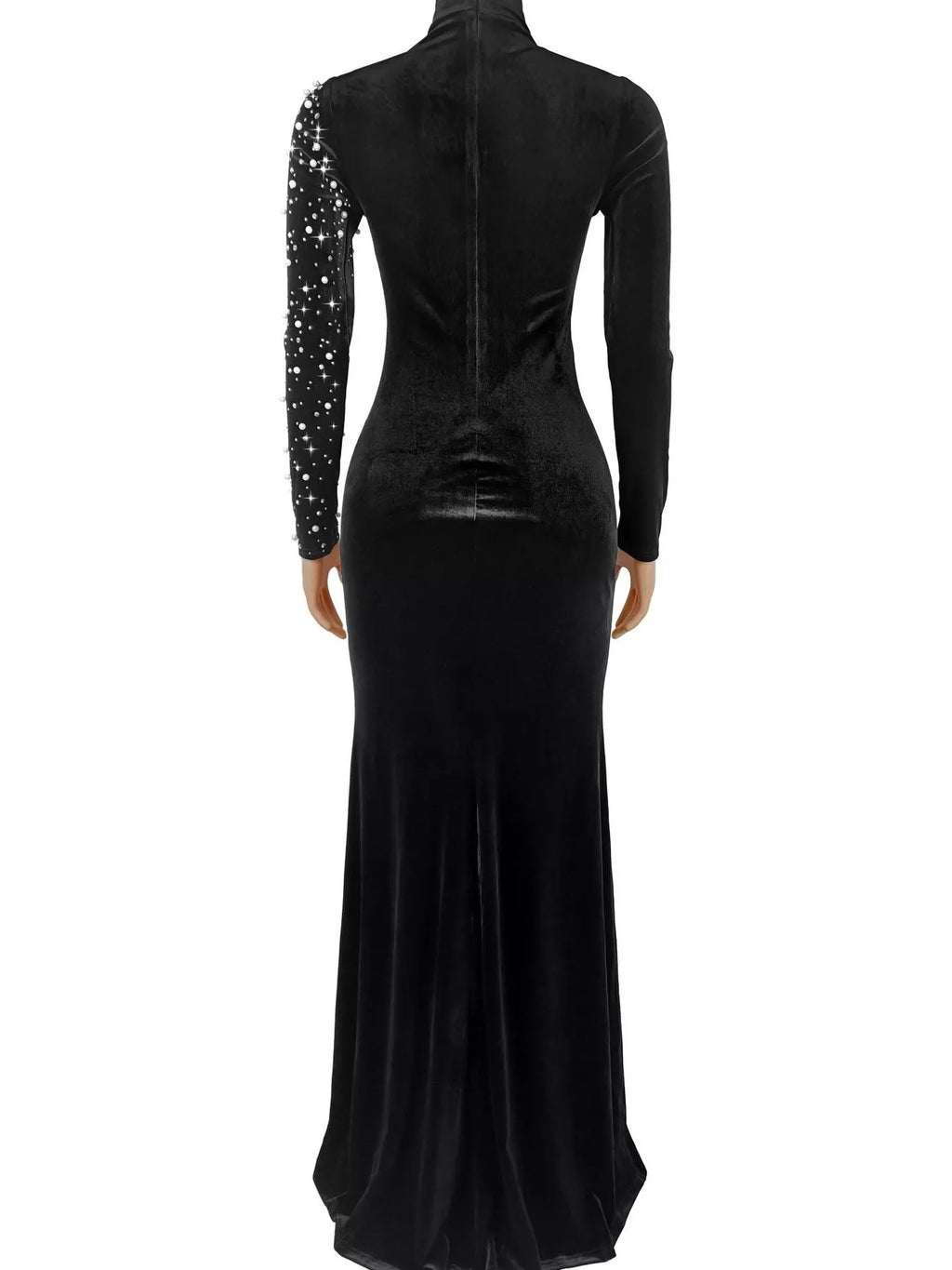 Rhinestone Embellished Velvet Mermaid Evening Maxi Dress - Lilixa.store