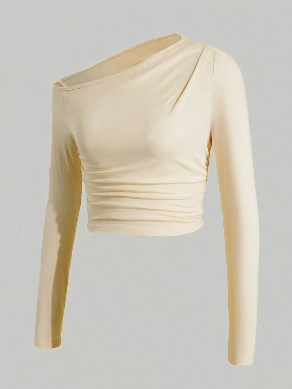 One-Shoulder Ruched Long Sleeve Crop T-Shirt - Lilixa.store