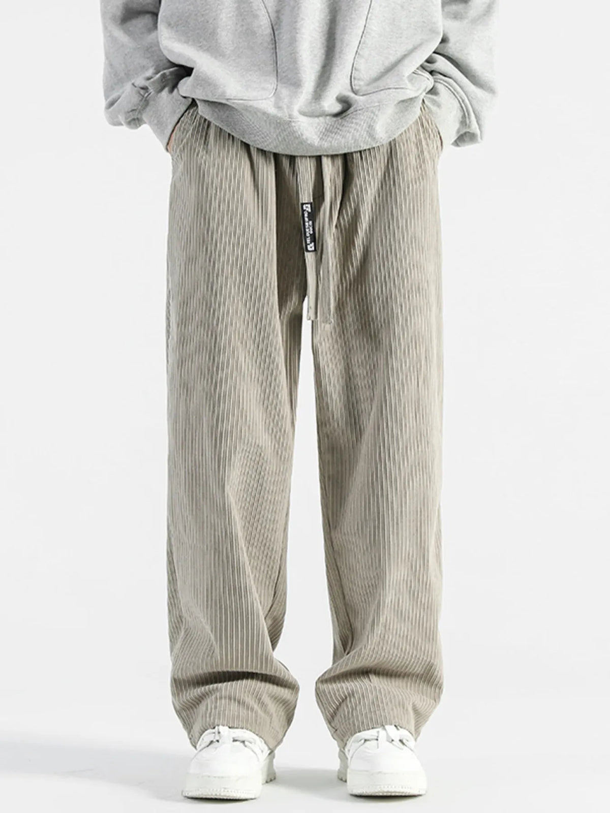 Men's Plus Size Casual Drawstring Wide Leg Pants in Gray
