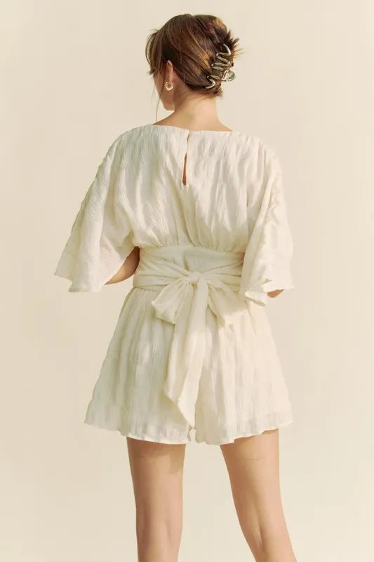 Davi & Dani Batwing Sleeve Waist Belt Romper - Lilixa.store