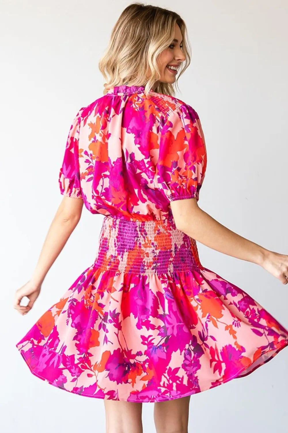 First Love Floral Short Sleeve Smocked Mini Dress - Lilixa.store