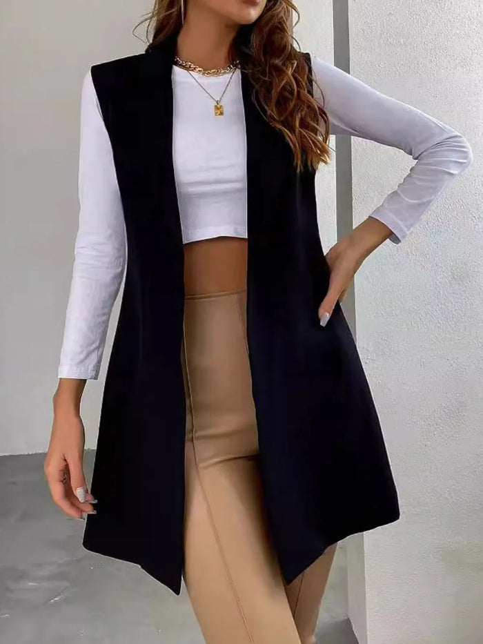 Open Front Longline Vest Coat in Black