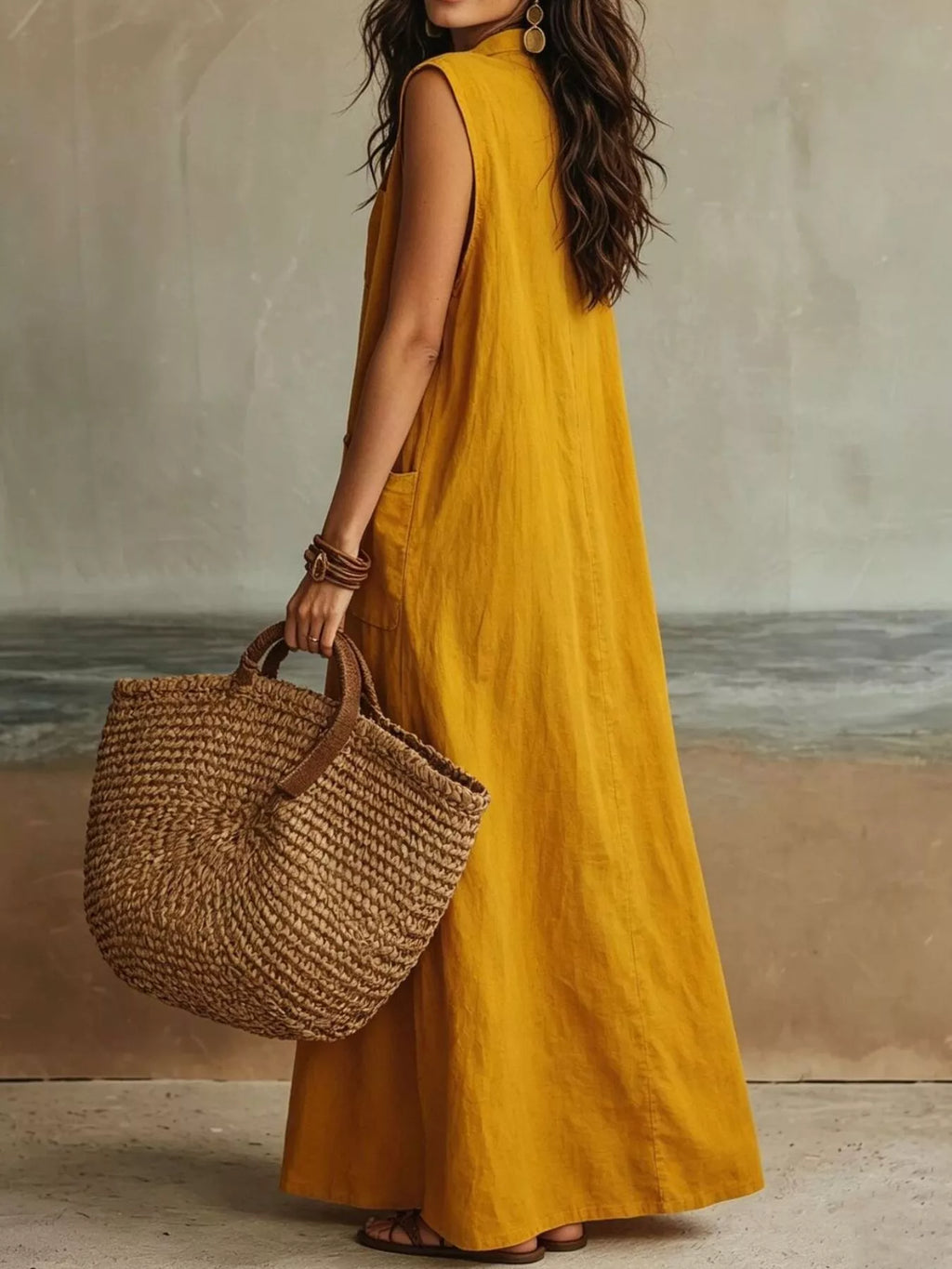 Sleeveless Button-Down Linen Maxi Dress - Lilixa.store