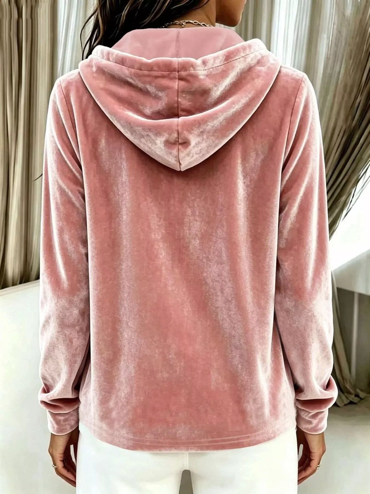 Full Size Drawstring Button Detail Hoodie Plus Size, view 7