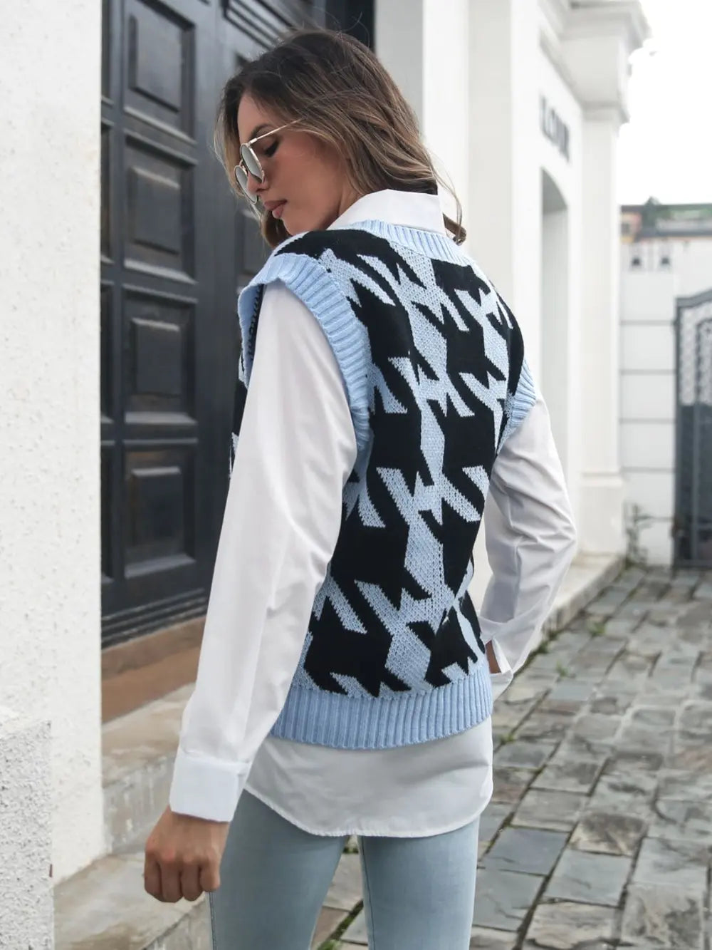 Houndstooth V-Neck Sweater Vest, view 8