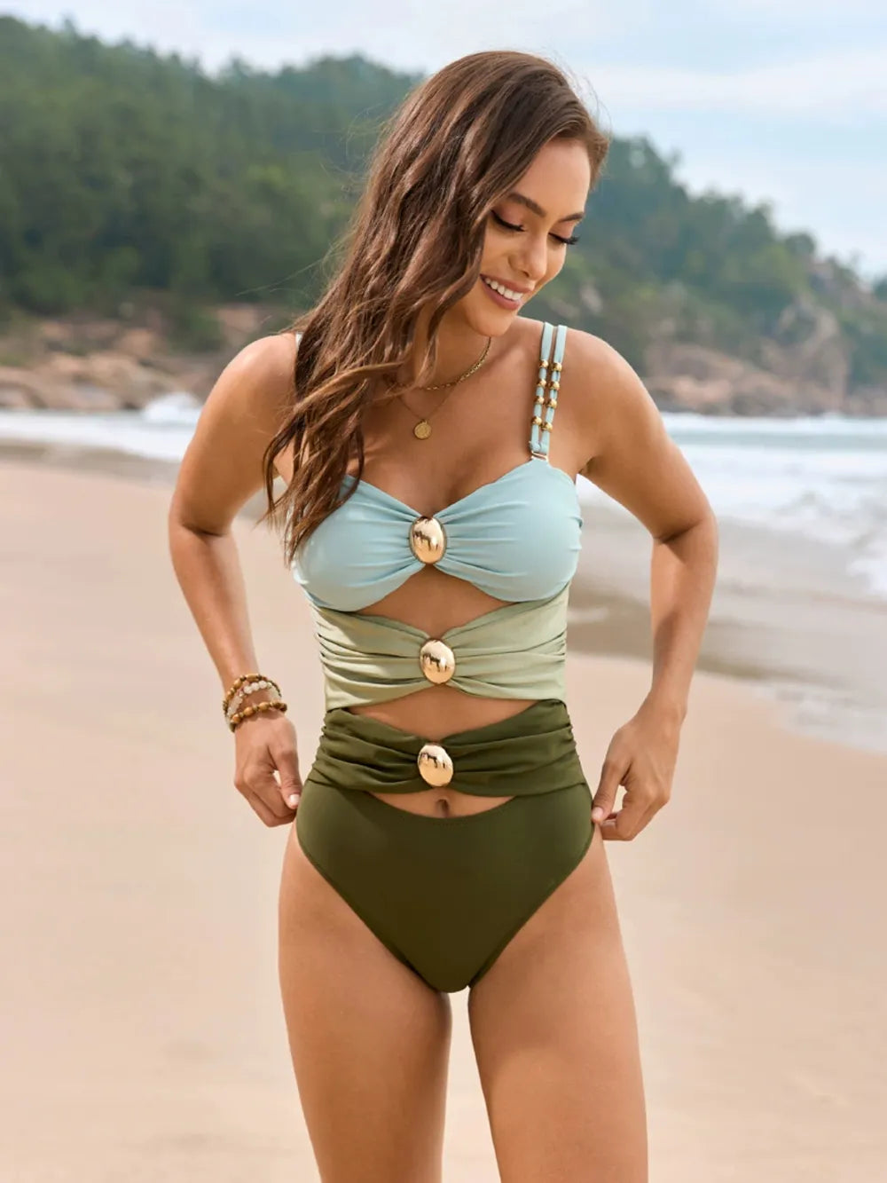 Color Block Sweetheart Neck One-Piece Swimwear - Lilixa.store