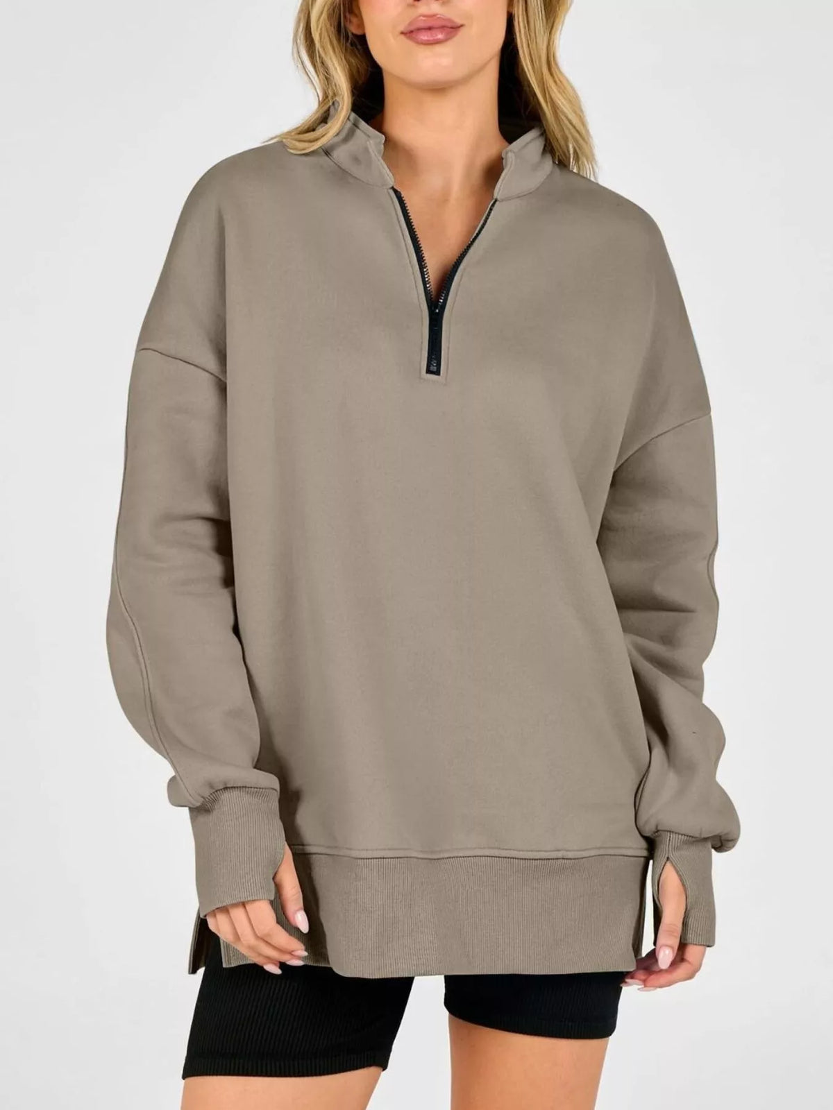 Quarter-Zip Dropped Shoulder Sweatshirt - Lilixa.store