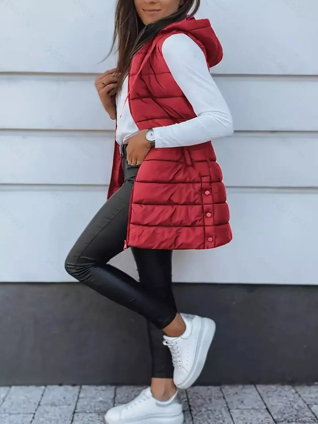 Zip Up Longline Hooded Puffer Vest Coat - Lilixa.store