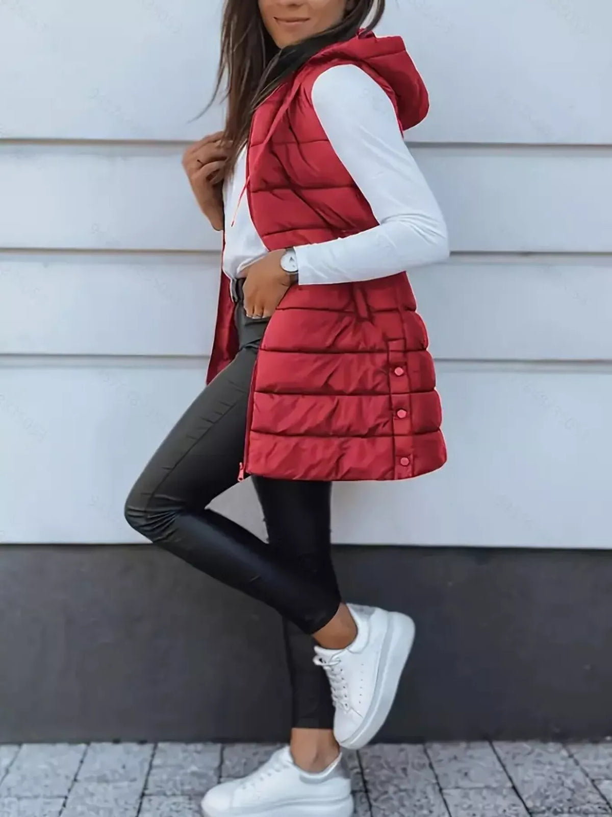 Zip Up Longline Hooded Puffer Vest Coat - Lilixa.store