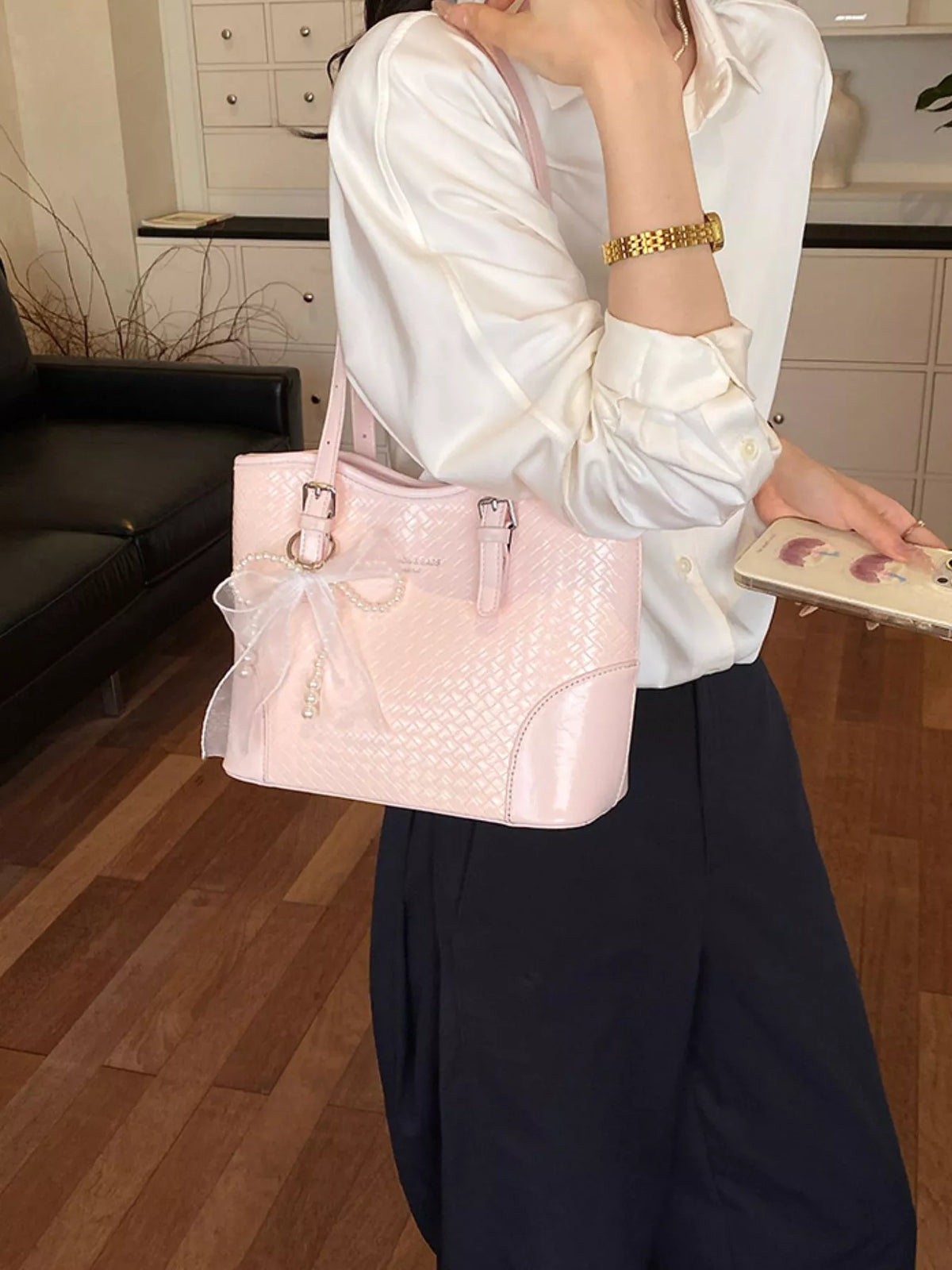 Textured PU Leather Shoulder Bag - Lilixa.store