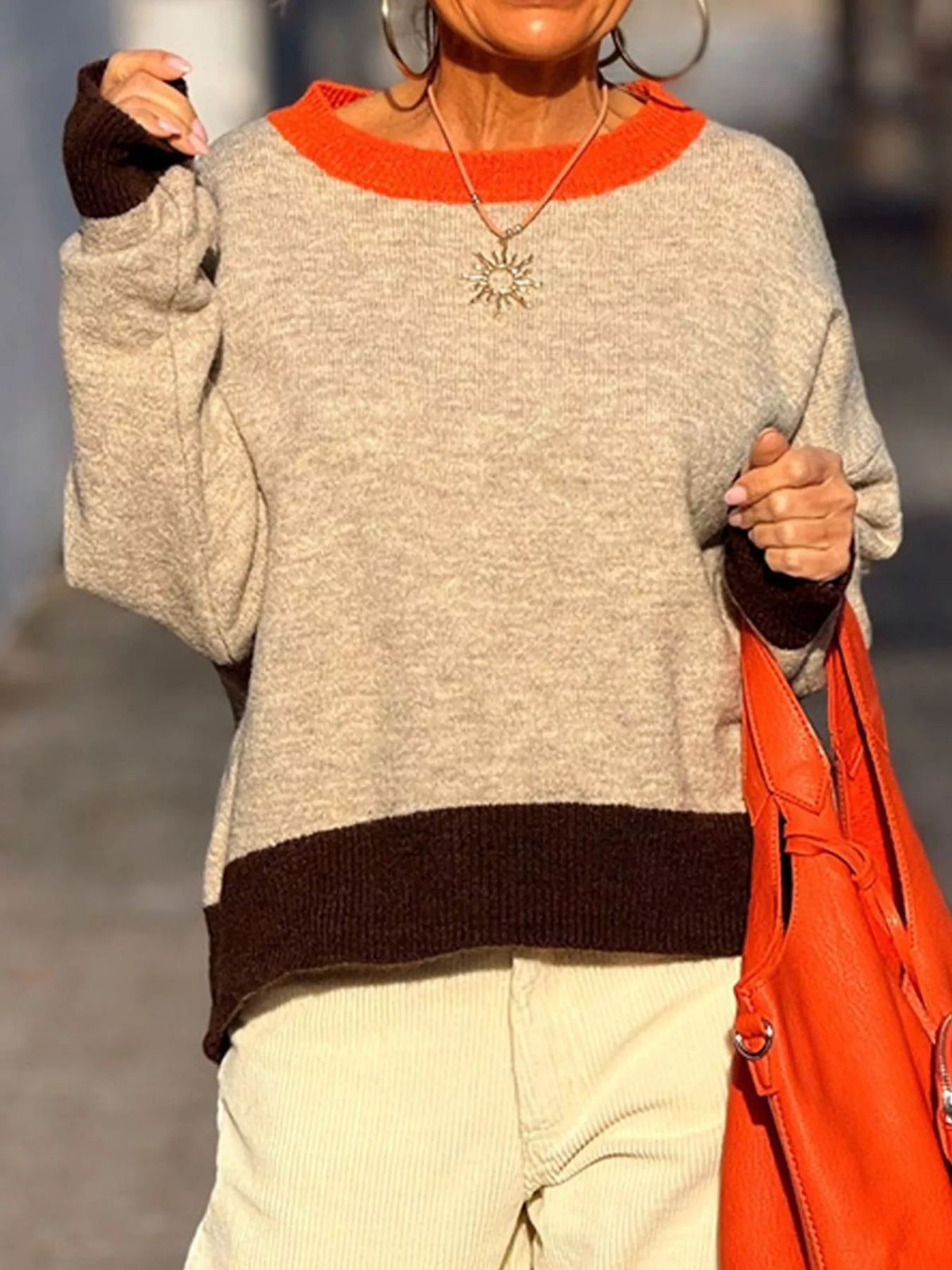 Contrast Trim Crew Neck Sweater