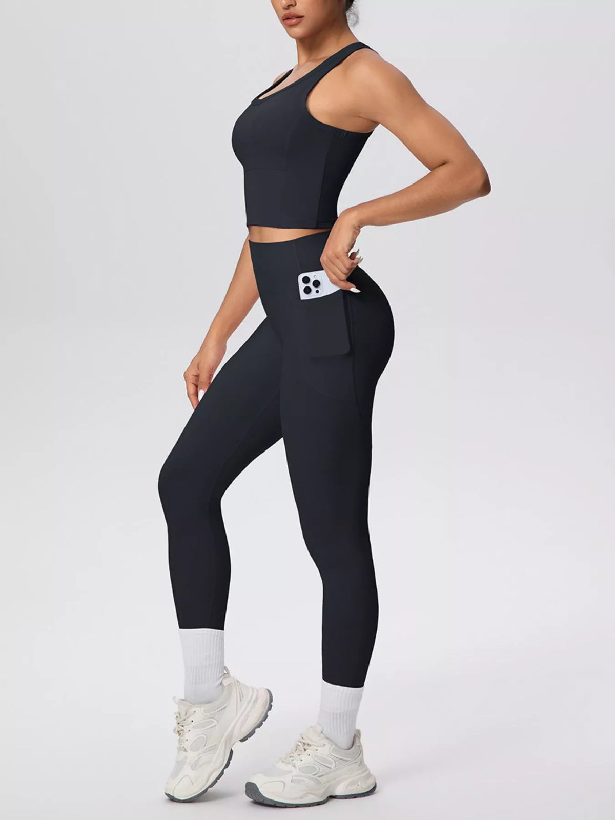 Scoop Neck Tank and High-Waisted Leggings Active Set, view 3
