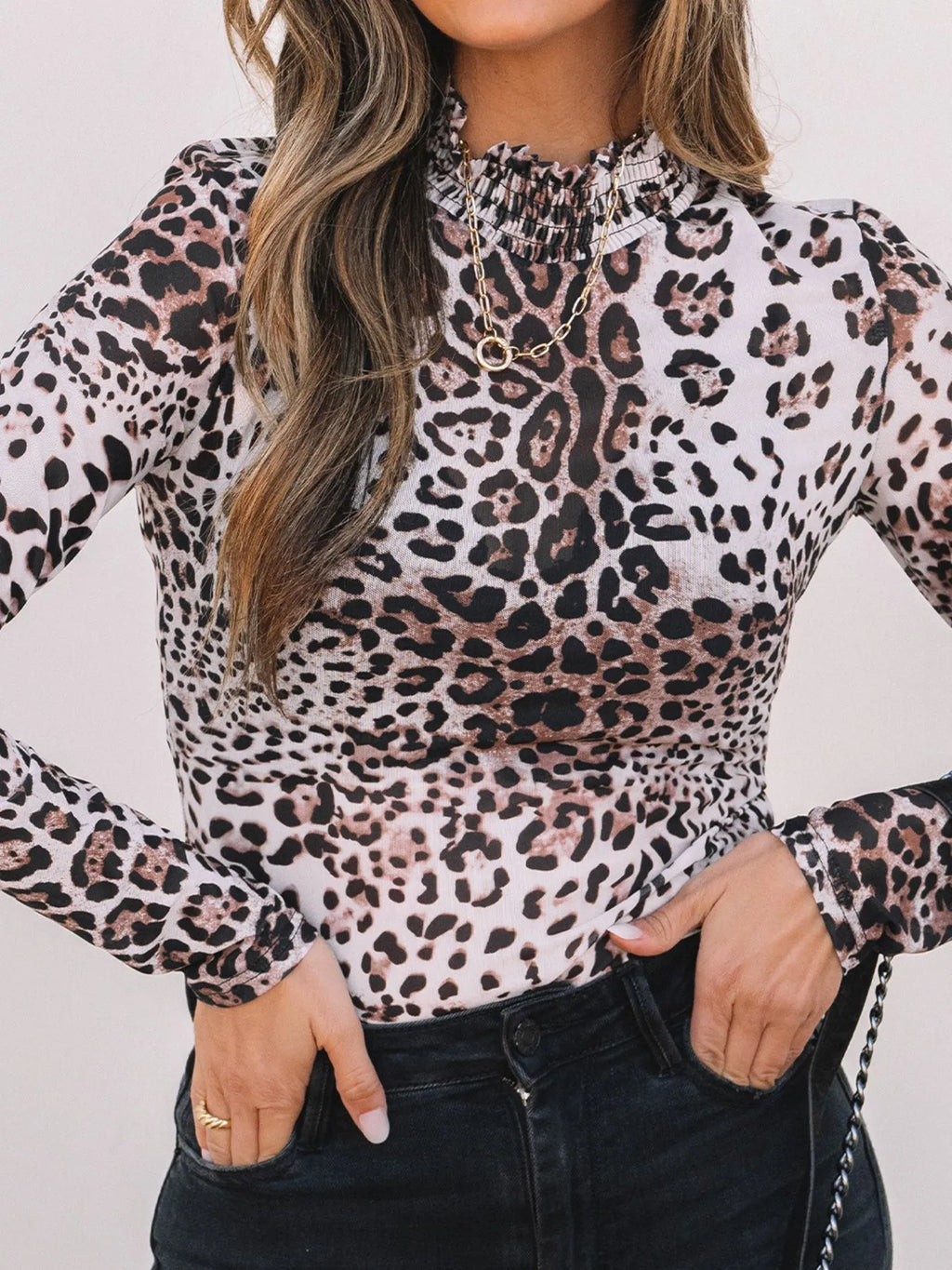 Leopard Print Long Sleeve Mock Neck Bodysuit - Lilixa.store