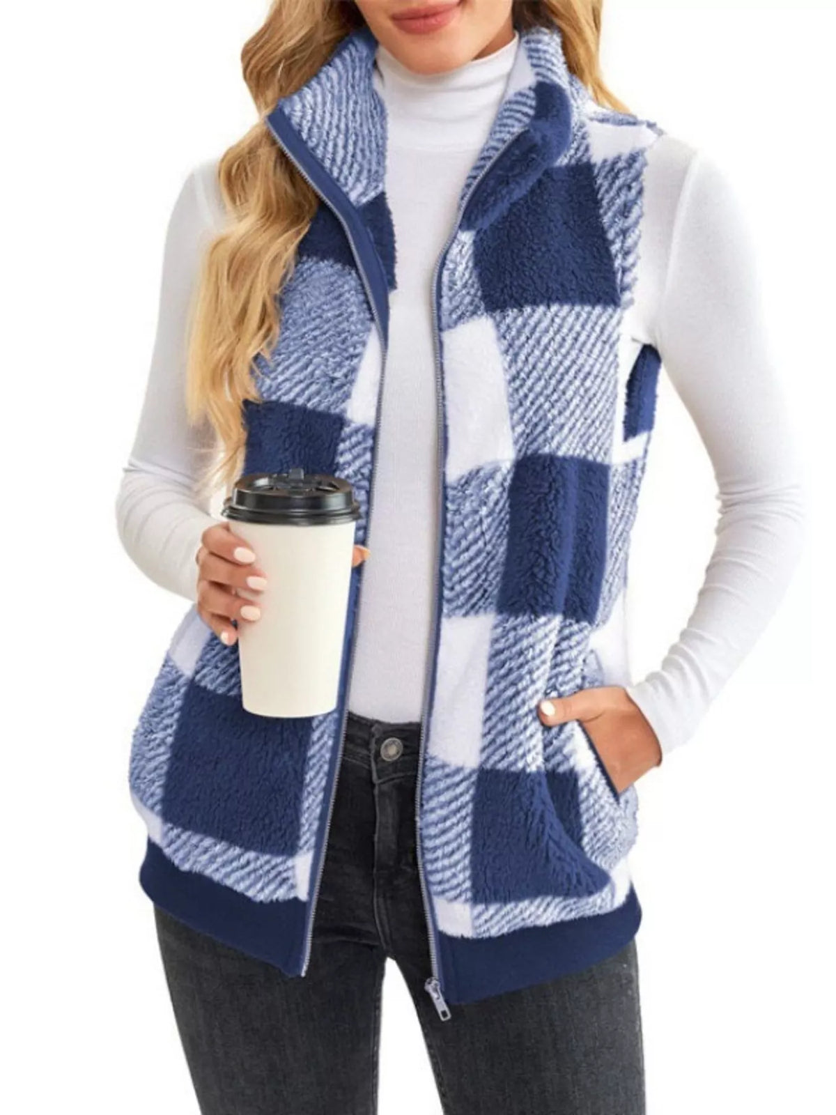 Full Size Color Block Zip Up Vest Coat Plus Size - Lilixa.store