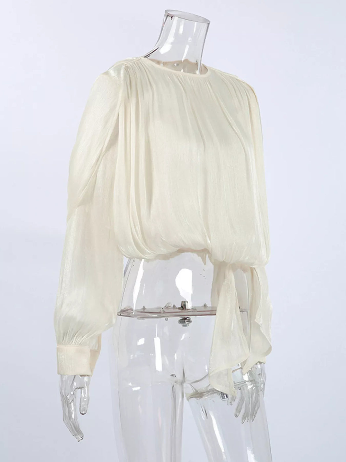 Metallic Sheen Blouse with Tie Detail in Beige, view 7
