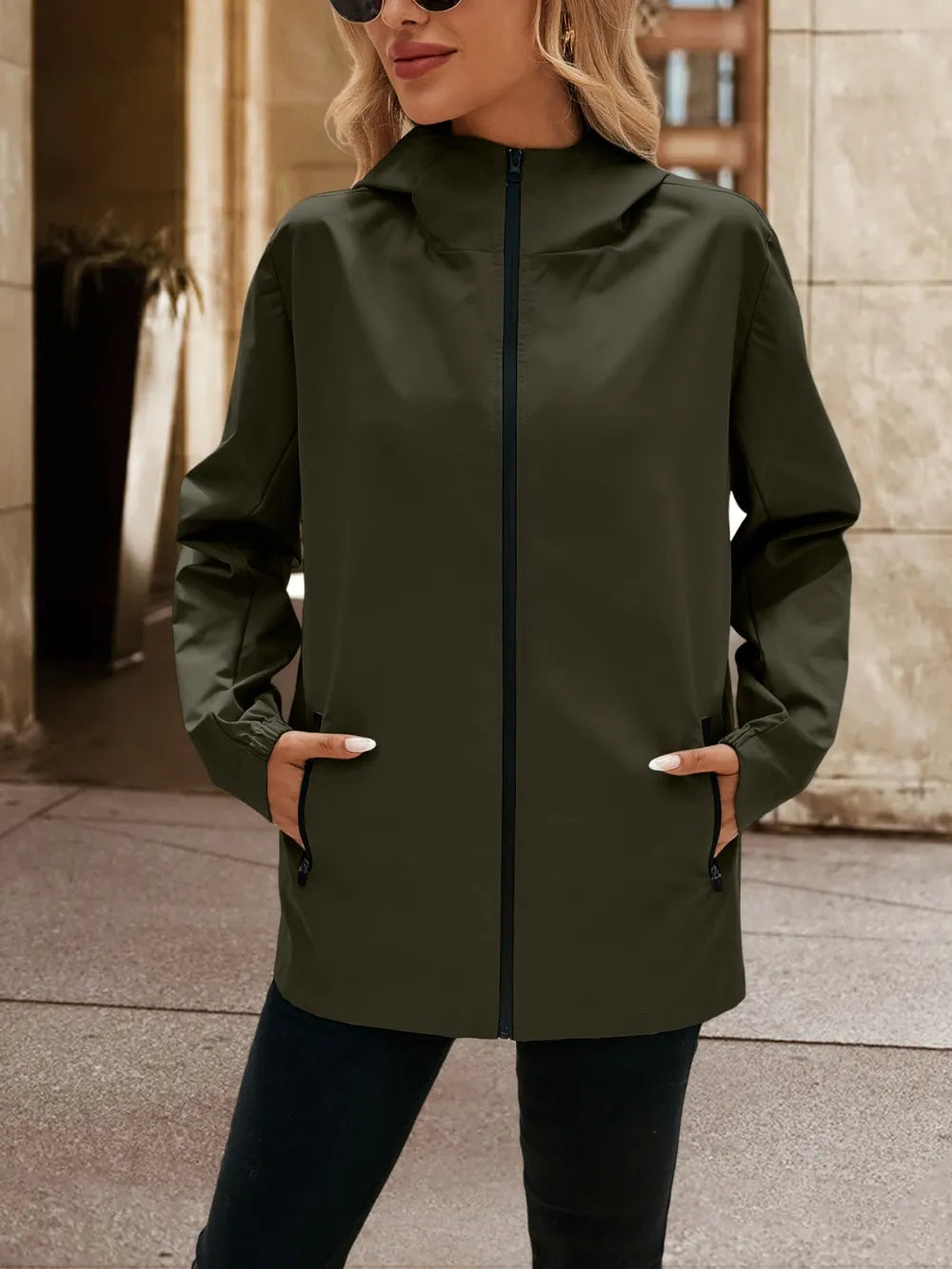 Ivy Lane Pocketed Zip Up Hooded Jacket, view 15