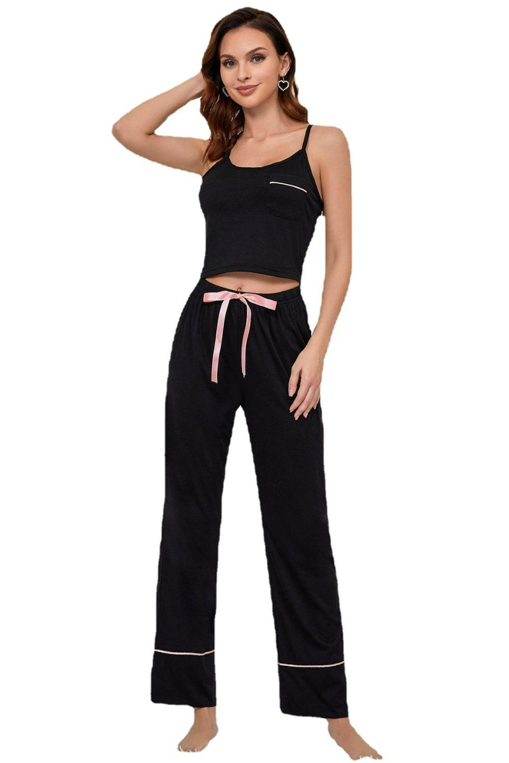 Contrast Trim Cropped Cami and Pants Loungewear Set - Lilixa.store