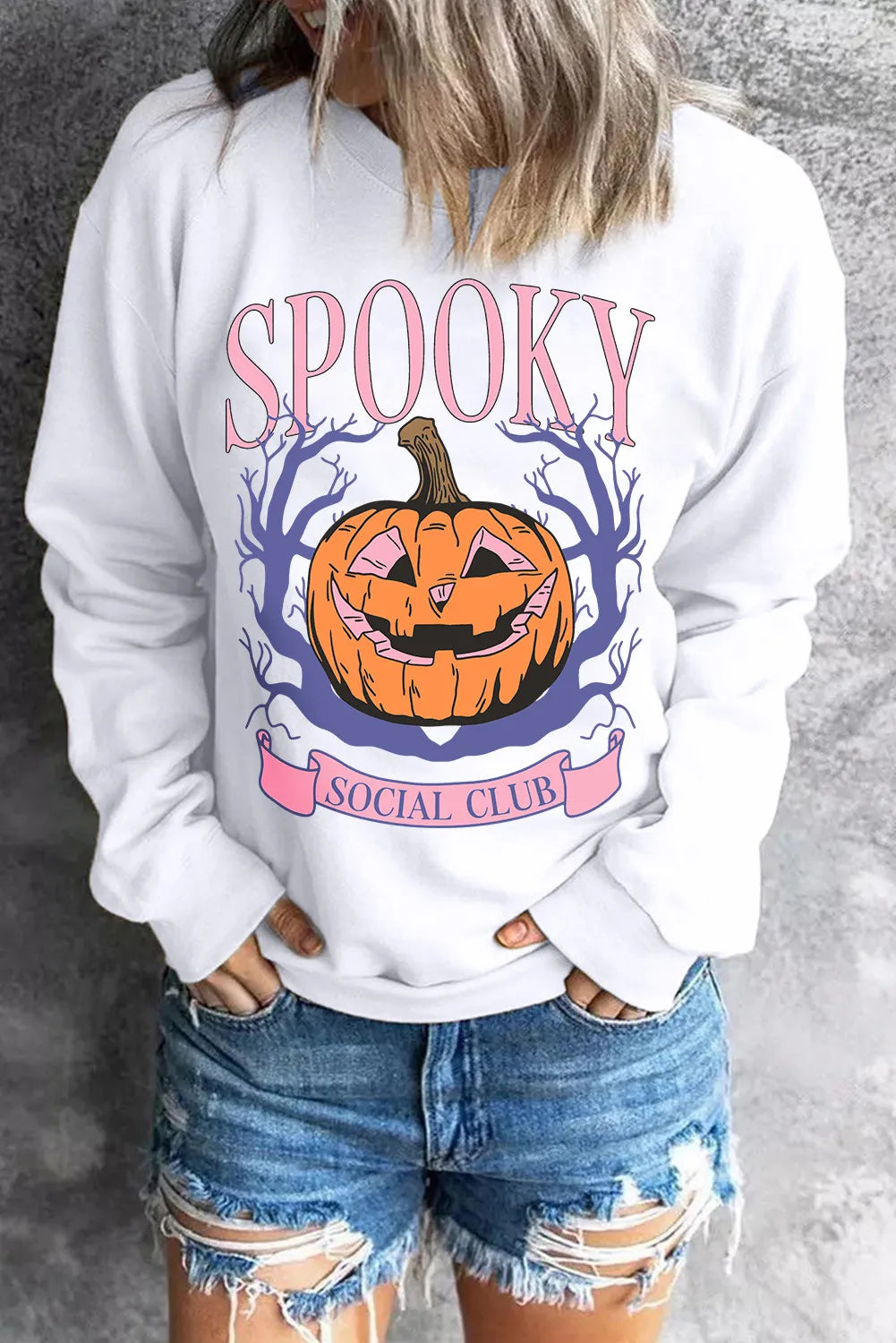 Jack-O'-Lantern Round Neck Long Sleeve Sweatshirt - Lilixa.store