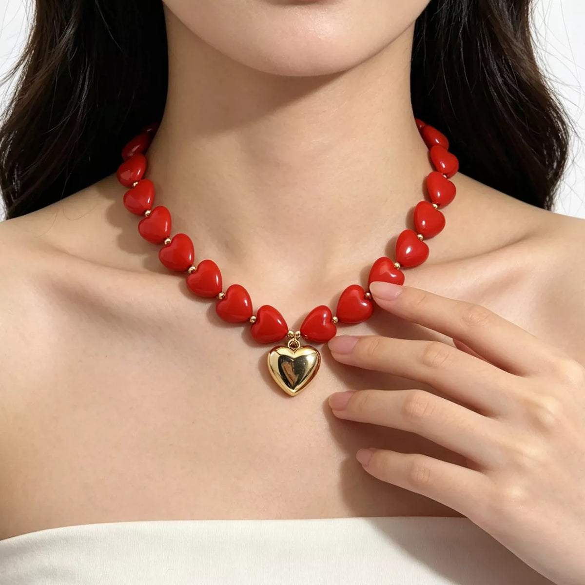 Heart‑Shaped Resin Beaded Necklace - Lilixa.store