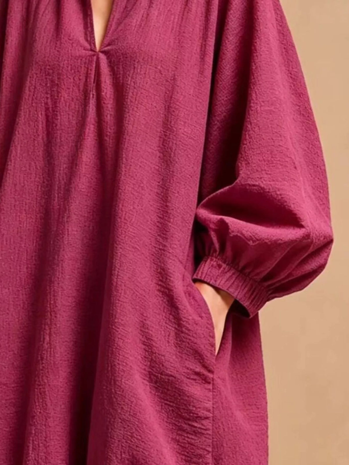 Casual Loose-Fit Balloon Sleeve Mini Dress with Pockets, view 10