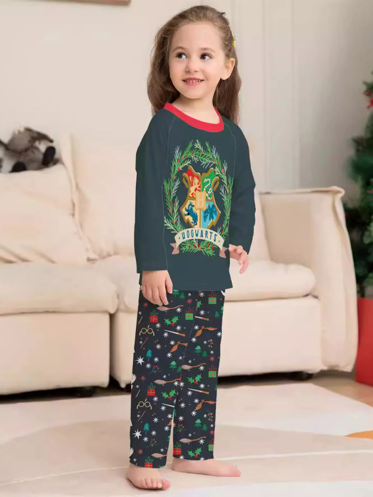 Full Size Family Matching Hogwarts Graphic Pajama Set Plus Size