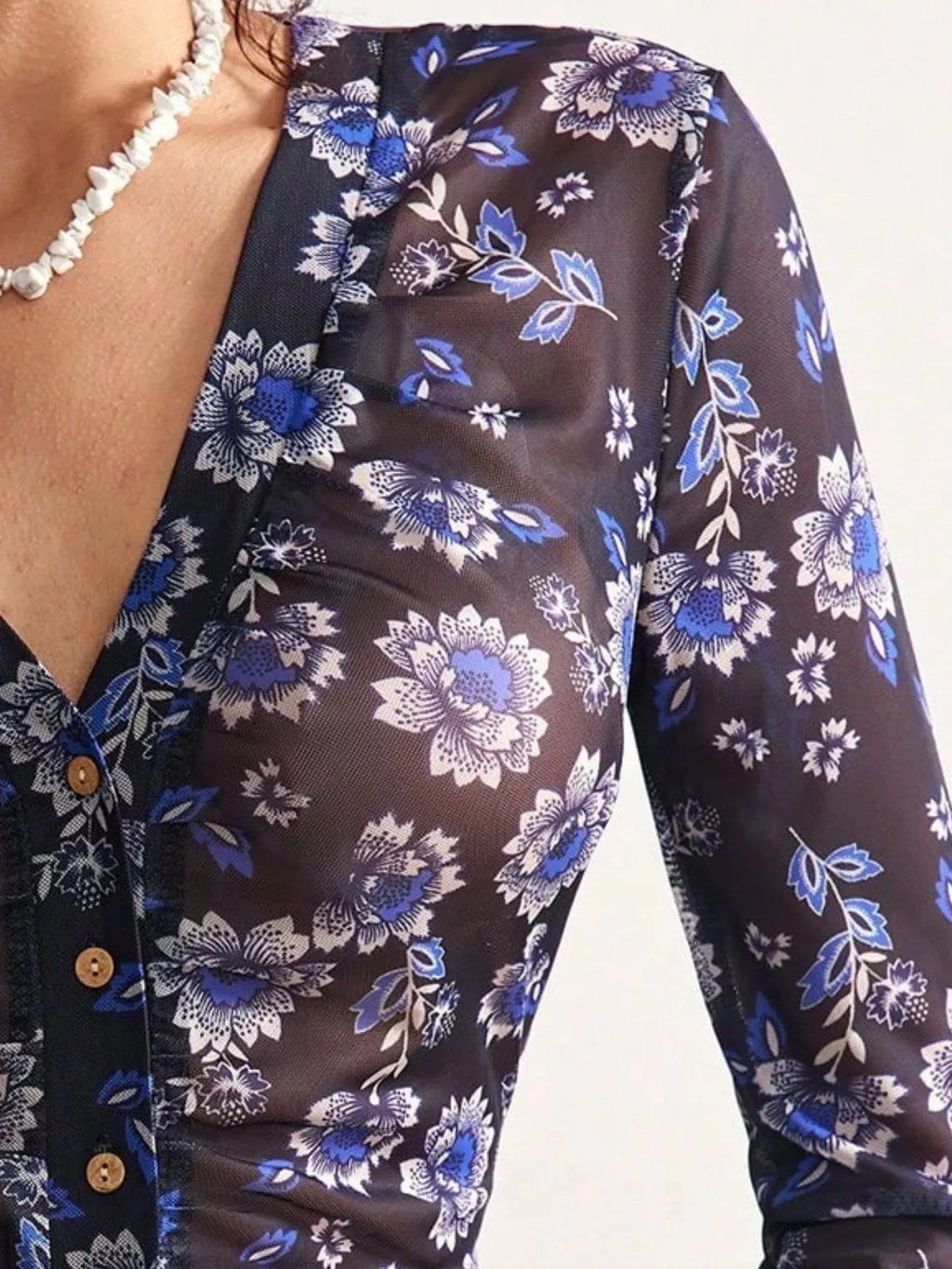 Printed Flare Sleeve Button Down Top - Lilixa.store