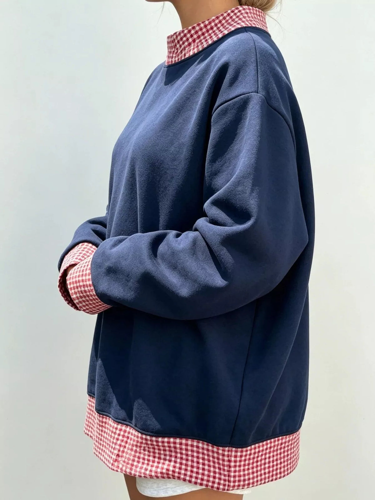 Polka Dot Contrast Trim Dropped Shoulder Sweatshirt - Lilixa.store