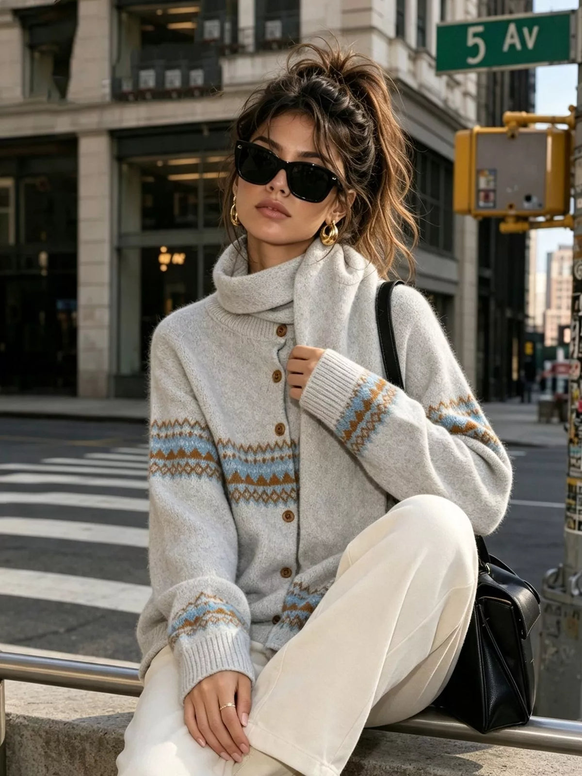 Geometric Button Down Knit Cardigan, view 2